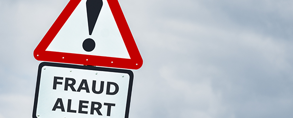 Street sign-type signs reading "Fraud Alert"